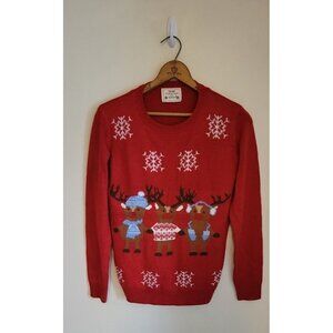 Daisys Christmas Holiday Cute Ugly Reindeer Sweater Red Womens Small